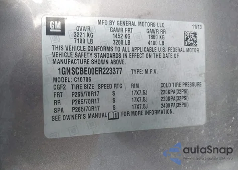 2014 Chevrolet Tahoe Lt из США, поврежденный, VIN 1GNSCBE00ER223377